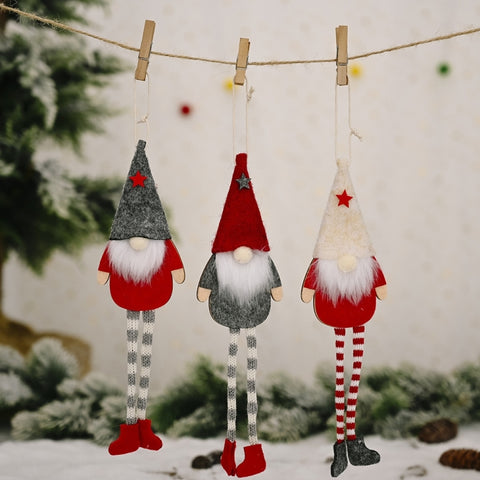 Christmas Ornaments Forest Old Man Doll Pendant, Red Hat, Gray Hat, Beige Hat