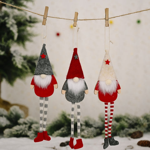 Christmas Ornaments Forest Old Man Doll Pendant, Red Hat, Gray Hat, Beige Hat