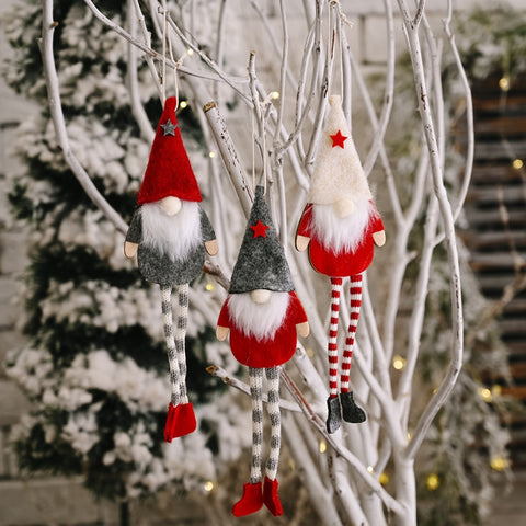 Christmas Ornaments Forest Old Man Doll Pendant, Red Hat, Gray Hat, Beige Hat