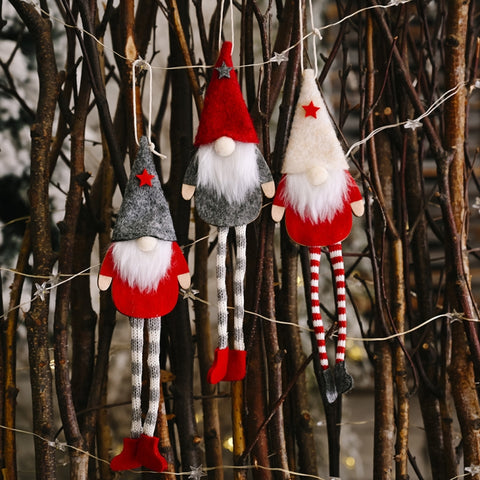 Christmas Ornaments Forest Old Man Doll Pendant, Red Hat, Gray Hat, Beige Hat