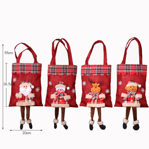 Christmas Burlap Gift Bag Candy Bag Plaid Tote Bag, Elderly, Snowman, Elk, Bear