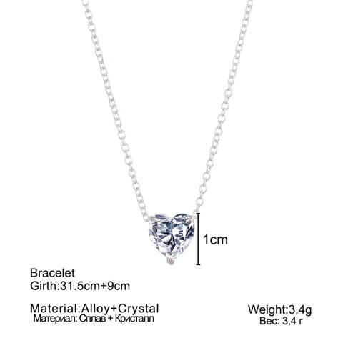Crystal Heart Pendant Necklace Female Short Chain Necklace, Gold, Silver