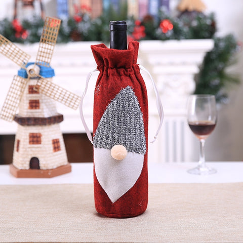 Christmas Machine Embroidered Faceless Old Man Wine Bottle Bags Table Decorations