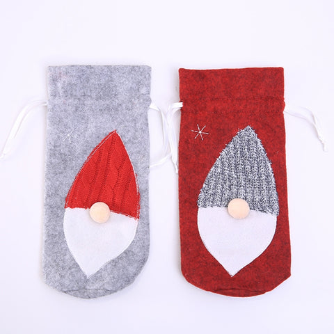 Christmas Machine Embroidered Faceless Old Man Wine Bottle Bags Table Decorations