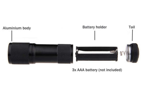 9 LEDs 395NM Mini UV Flashlight Fluorescent Agent Detection Pen Security Light