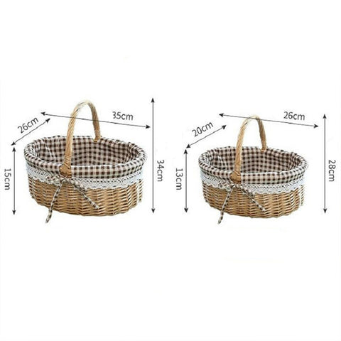 Hand-woven Picnic Basket Sackcloth Rattan Storage Basket, Small, Large