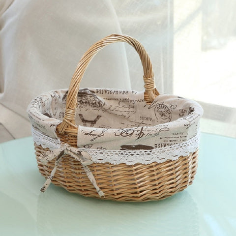 Hand-woven Picnic Basket Sackcloth Rattan Storage Basket, Small, Large