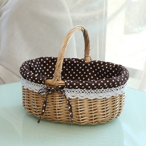 Hand-woven Picnic Basket Sackcloth Rattan Storage Basket, Small, Large