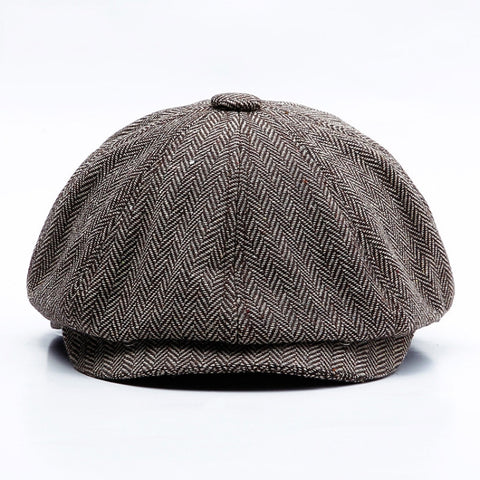 14128 Stripe Snap Design Beret Autumn And Winter Retro Wild Octagonal Hat, 58CM, 60CM