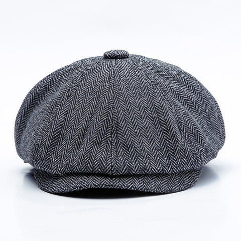 14128 Stripe Snap Design Beret Autumn And Winter Retro Wild Octagonal Hat, 58CM, 60CM