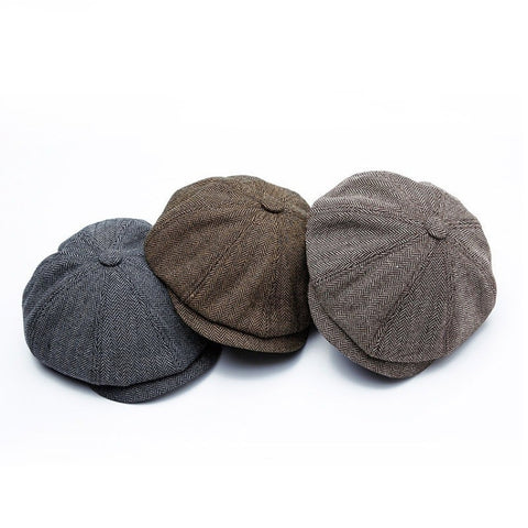 14128 Stripe Snap Design Beret Autumn And Winter Retro Wild Octagonal Hat, 58CM, 60CM