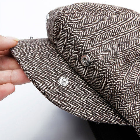 14128 Stripe Snap Design Beret Autumn And Winter Retro Wild Octagonal Hat, 58CM, 60CM