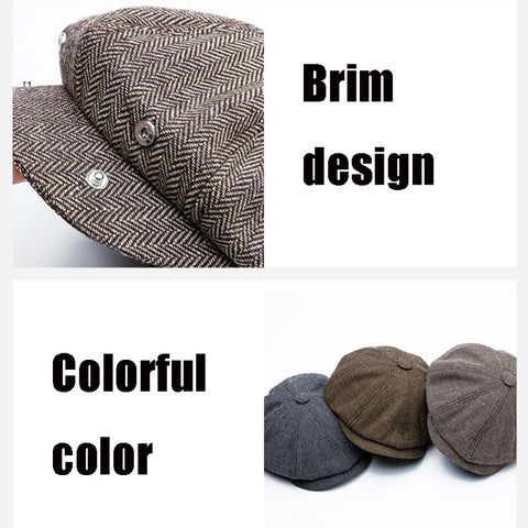 14128 Stripe Snap Design Beret Autumn And Winter Retro Wild Octagonal Hat, 58CM, 60CM