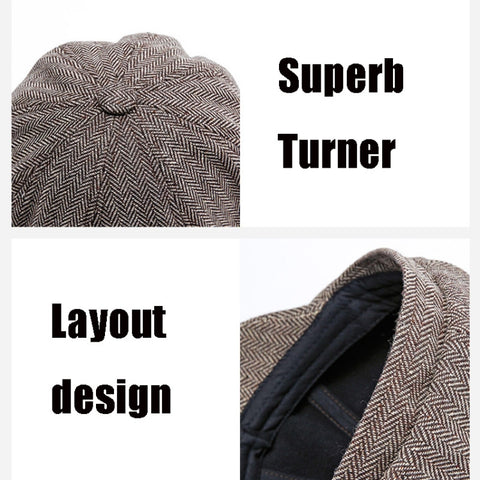 14128 Stripe Snap Design Beret Autumn And Winter Retro Wild Octagonal Hat, 58CM, 60CM