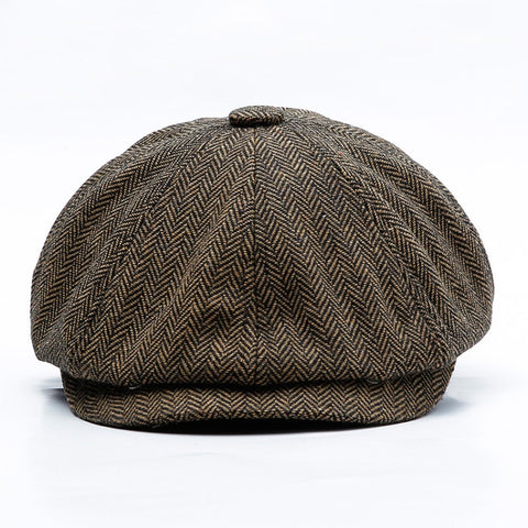 14128 Stripe Snap Design Beret Autumn And Winter Retro Wild Octagonal Hat, 58CM, 60CM