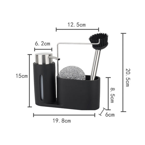 Soap Dispenser Kitchen Sink Steel Wire Ball Pot Brush Rag Storage Rack Set, Brush Rag Storage Rack Set