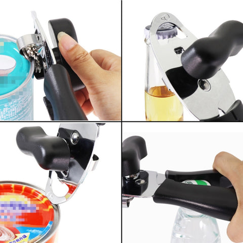 4 in 1 Multifunctional Can Opener Kitchen Household Lid Opener Canning Knife, Black, Green