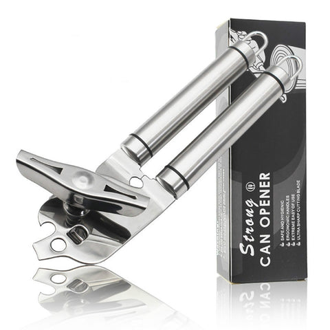 3 in 1 Thickened 304 Stainless Steel Manual Powerful Multifunctional Bottle Opener, Silver + Black Stripe