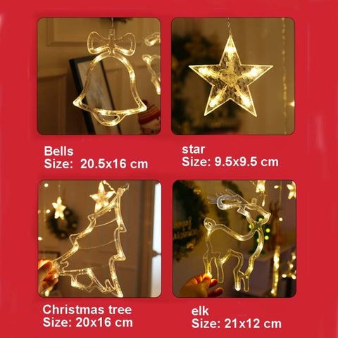 LED Curtain Lights Christmas Decoration Bell And Deer String Lights, 220V EU Plug, USB & Battery Box, Battery Box with RC