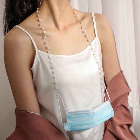 Mask Anti-Lost Lanyard Necklace Simple Oval-Shaped Pearl Mask Glasses Chain, Oval-Shaped Pearl  Chain