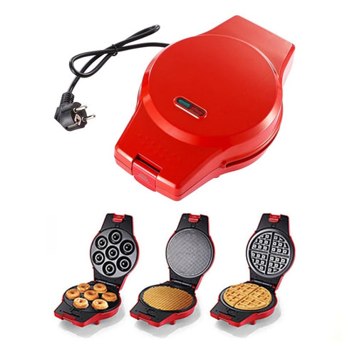 3-in-1 Multi-Function Eleictric Baking Pan Breakfast Maker Donut Sandwich Waffle Maker Pizza Maker, EU Plug, 3-in-1 Multi-Function Waffle Maker