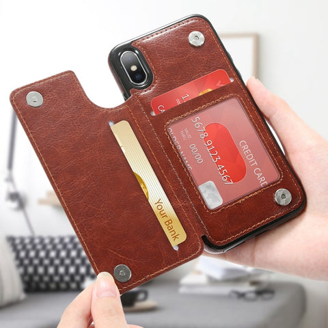 For iPhone 7 Plus / 8 Plus Retro PU Leather Case Multi Card Holders Phone Cases(Brown), For iPhone 7 Plus
