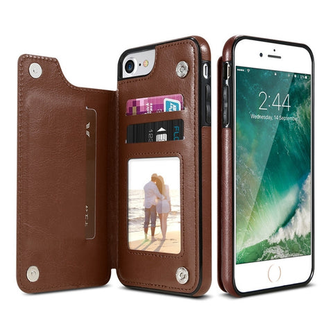 For iPhone 7 Plus / 8 Plus Retro PU Leather Case Multi Card Holders Phone Cases(Brown), For iPhone 7 Plus