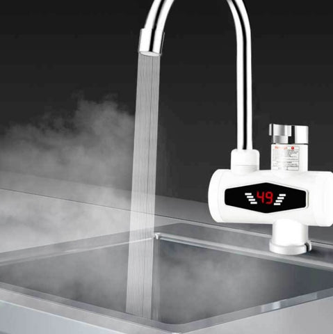 Dynamic Digital Display Instant Heating Electric Hot Water Faucet Kitchen&Domestic Hot&Cold Water Heater EU Plug, With Shower Head, Large Elbow, Universal Tube