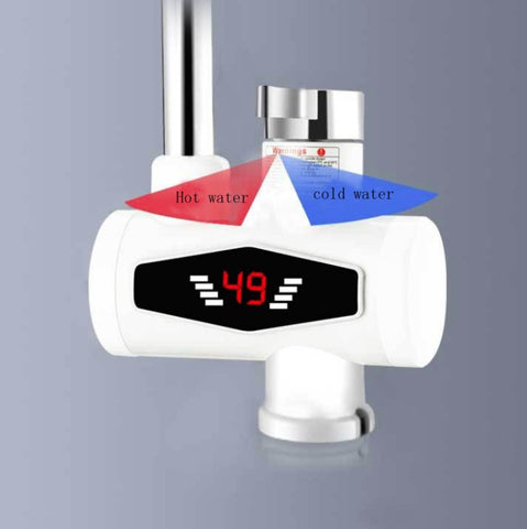 Dynamic Digital Display Instant Heating Electric Hot Water Faucet Kitchen&Domestic Hot&Cold Water Heater EU Plug, With Shower Head, Large Elbow, Universal Tube