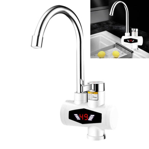Dynamic Digital Display Instant Heating Electric Hot Water Faucet Kitchen&Domestic Hot&Cold Water Heater EU Plug, With Shower Head, Large Elbow, Universal Tube