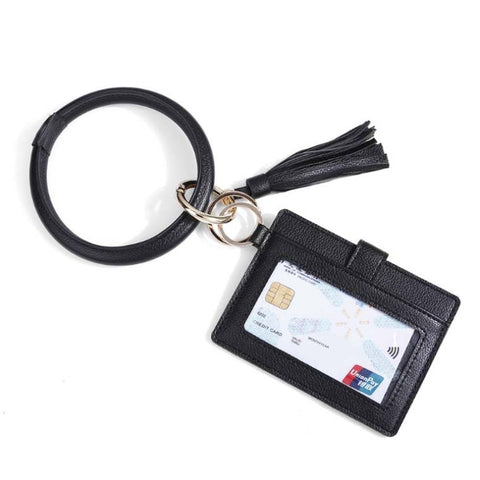 Wrist Ring PU Leather Card Case Key Chain Coin Purse, Coffee Leopard, White Leopard, Black, White Snake, Black Snake