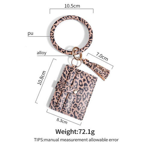 Wrist Ring PU Leather Card Case Key Chain Coin Purse, Coffee Leopard, White Leopard, Black, White Snake, Black Snake