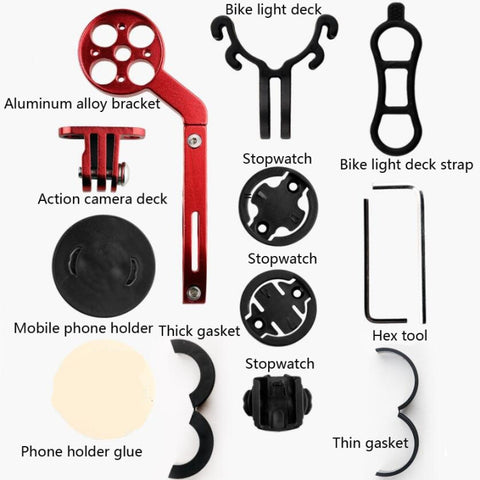 Bicycle Mountain Bike Aluminum Alloy Code Table Stand Universal Code Table Extension Flashlight Bracket, Red, Black, Gray
