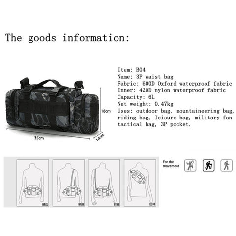 B04 Sports Outdoor Fishing Waterproof Running Waist Bag Camera Photography Multifunctional Bag