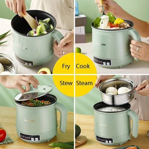 Multi-Function Electric-Cooker Mini Dormitory Student Cooking Rice Stir Frying Non-Stick Pot, 110V US Plug, White Manual Single Pot, White Manual Style with Steaming Grid, White Smart Single Pot, White Smart With Steaming Grid, Green Manual Single Pot ...