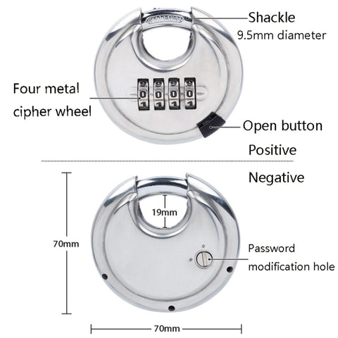 Stainless Steel Password Padlock 304 Waterproof And Rust-Proof Outdoor Courtyard Door Cabinet Lock Round Cake Lock, Password Padlock Round Cake Lock