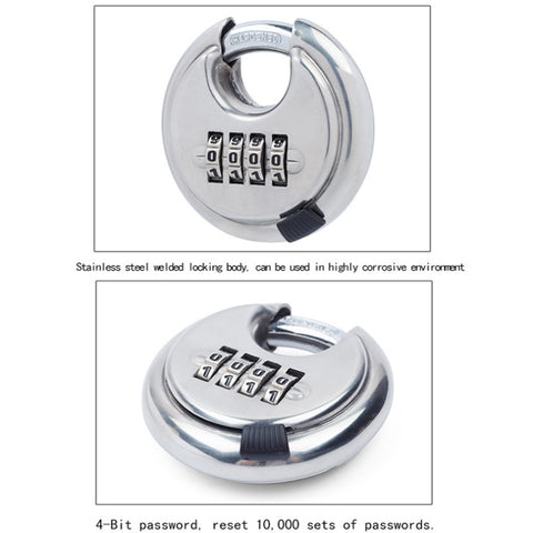 Stainless Steel Password Padlock 304 Waterproof And Rust-Proof Outdoor Courtyard Door Cabinet Lock Round Cake Lock, Password Padlock Round Cake Lock