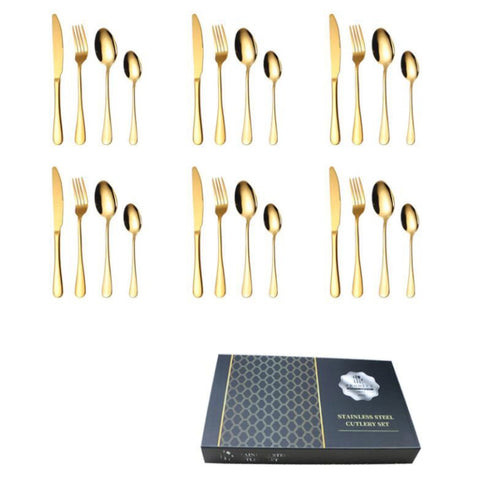 24 in 1 Stainless Steel Tableware Western Steak Cutlery Gift Set, Silver, Golden, Rose Gold, Rainbow Color, Black