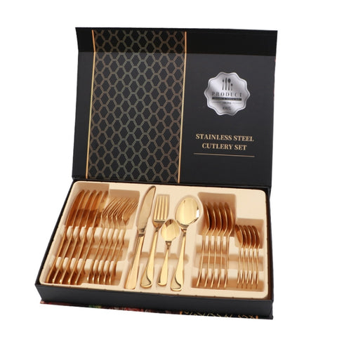 24 in 1 Stainless Steel Tableware Western Steak Cutlery Gift Set, Silver, Golden, Rose Gold, Rainbow Color, Black