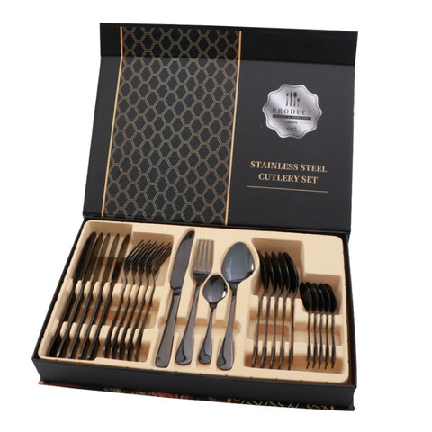 24 in 1 Stainless Steel Tableware Western Steak Cutlery Gift Set, Silver, Golden, Rose Gold, Rainbow Color, Black