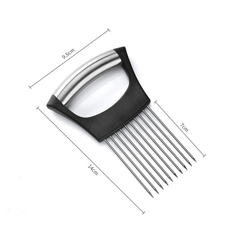 LsCook 304 Stainless Steel Onion Fork Holder Pin Kitchen Vegetable Slicing Aid, Black Silver