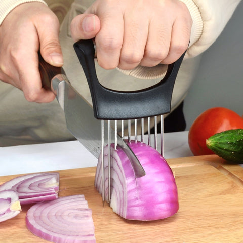 LsCook 304 Stainless Steel Onion Fork Holder Pin Kitchen Vegetable Slicing Aid, Black Silver