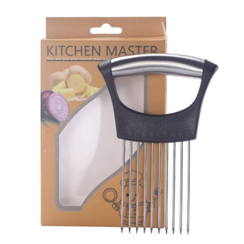 LsCook 304 Stainless Steel Onion Fork Holder Pin Kitchen Vegetable Slicing Aid, Black Silver