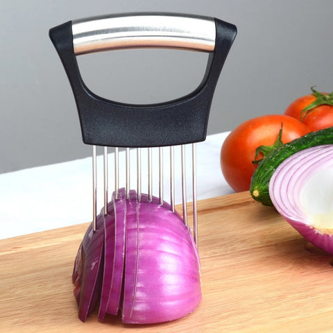 LsCook 304 Stainless Steel Onion Fork Holder Pin Kitchen Vegetable Slicing Aid, Black Silver