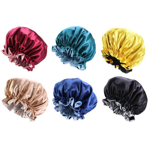 TJM-443A Double-Layer Satin Big Lace Night Hat Round Hat Chemotherapy Hat, One Size Adjustable