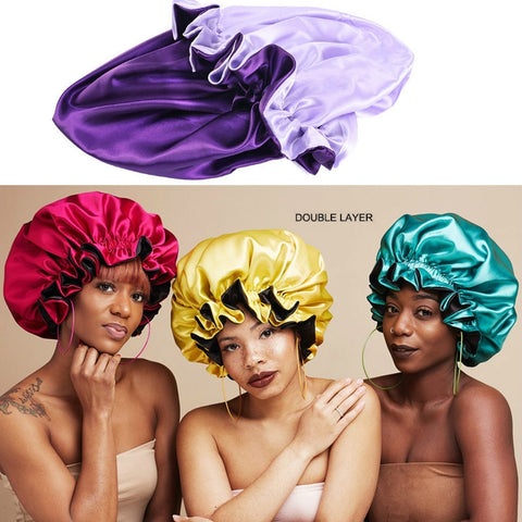TJM-443A Double-Layer Satin Big Lace Night Hat Round Hat Chemotherapy Hat, One Size Adjustable