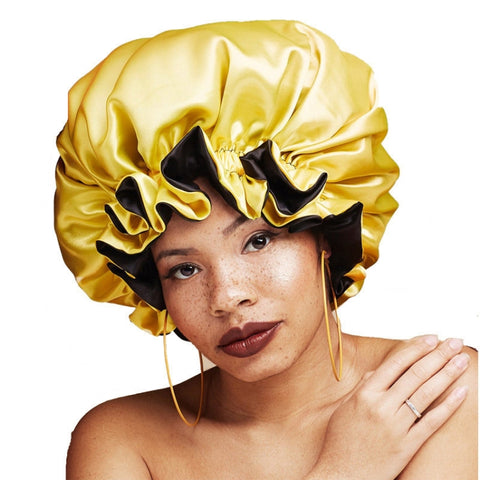 TJM-443A Double-Layer Satin Big Lace Night Hat Round Hat Chemotherapy Hat, One Size Adjustable