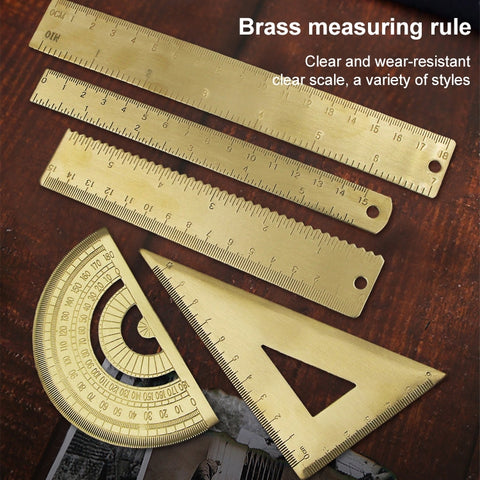 Brass Retro Drawing Ruler Measuring Tools, 0-10cm Isosceles Triangle Ruler, 0-10cm Right Angle Triangle Ruler, 0-15cm Wave Ruler, 0-15cm Ruler, 0-18cm Ruler, 0-120mm Caliper Single Scale, 0-180 Degree Protractor, 0-120mm Caliper Double Scale