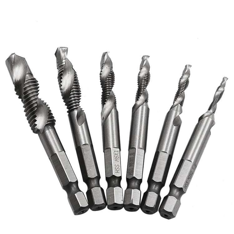 6 PCS / Set HSS Multi-Function Integrated Composite Tap Hole Tapping Chamfering, 6 PCS / Set Hole Tapping Chamfering