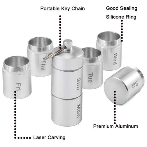 Sealed Waterproof 7 Days Split Aluminum Alloy Metal Pill Box, Pill Box